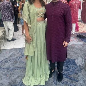 Elegant Sage Green Embroidered Lehenga - Brand